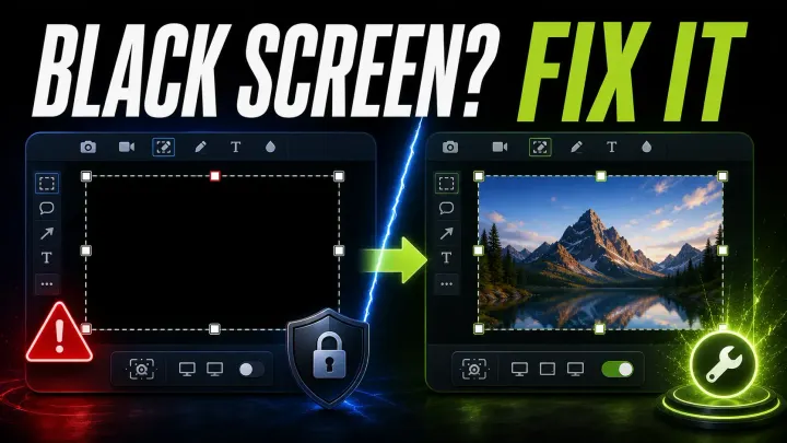 Snagit black screen capture before-and-after troubleshooting interface