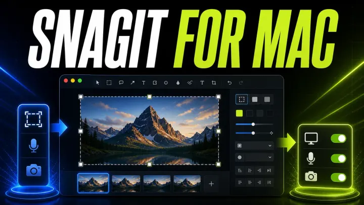 Snagit for Mac editor with screen, microphone, and camera permissions