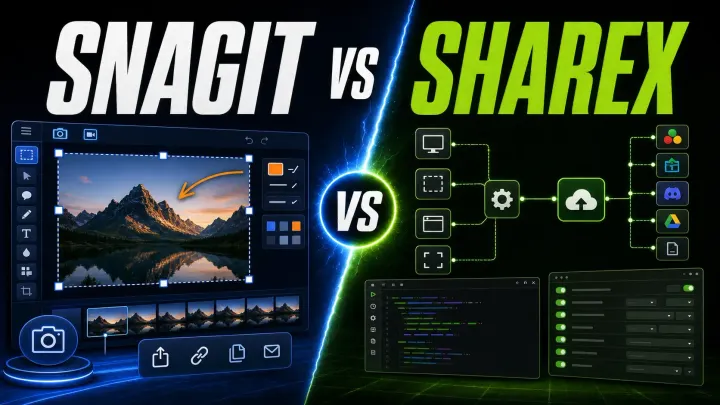 Split Snagit editor and ShareX capture automation workflow comparison