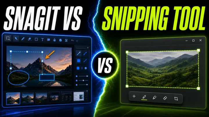 Snagit editor compared with Windows Snipping Tool capture workflow