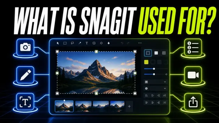 Snagit capture, annotation, step guide, video, and sharing workflow