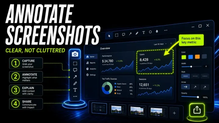 Clean screenshot annotation with a precise arrow, outlined target, short callout, and numbered steps