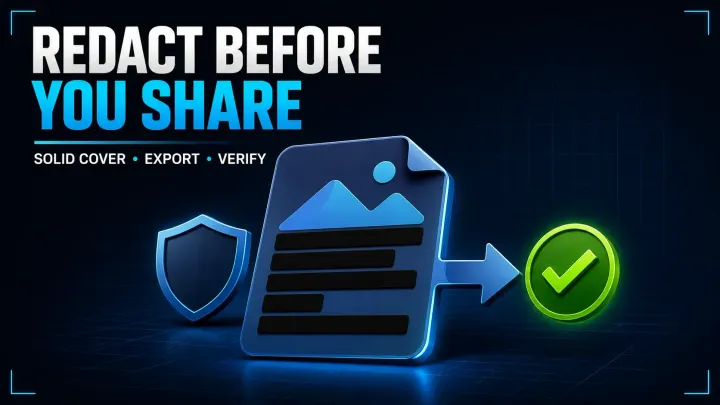 Screenshot redaction workflow using solid coverage export and verification before sharing