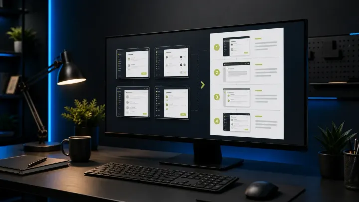 Build a Snagit visual guide by arranging four prepared screenshots into one clear numbered template