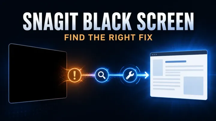 Snagit black screen diagnostic path from a blank capture to a working document