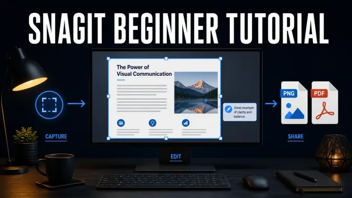 Snagit beginner tutorial workflow for capturing, editing, and sharing a screenshot
