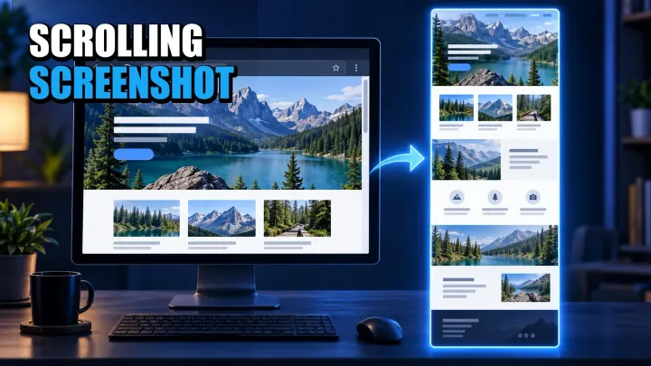 Desktop browser webpage shown beside its full-length scrolling screenshot