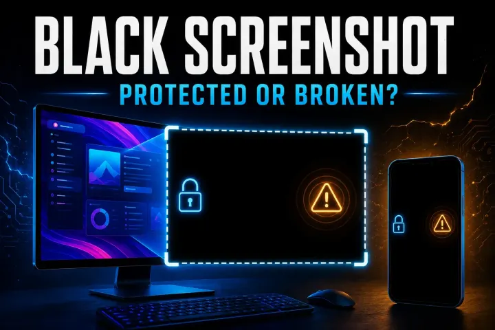 Black screenshot diagnosis comparing protected content with a broken capture path