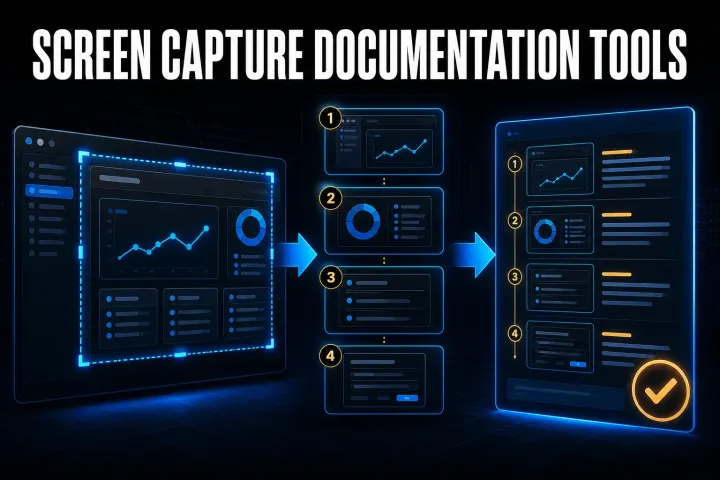 Screen capture documentation tools turning a software workflow into reviewed visual instructions