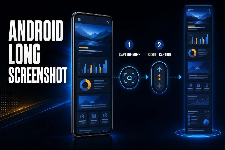Android scrolling screenshot workflow with Capture more Samsung Scroll capture and tall image output