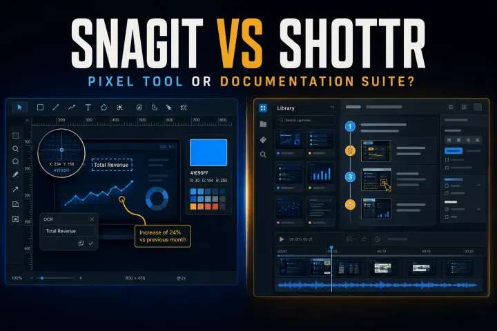 Shottr pixel-focused Mac screenshot workflow compared with Snagit documentation and video production