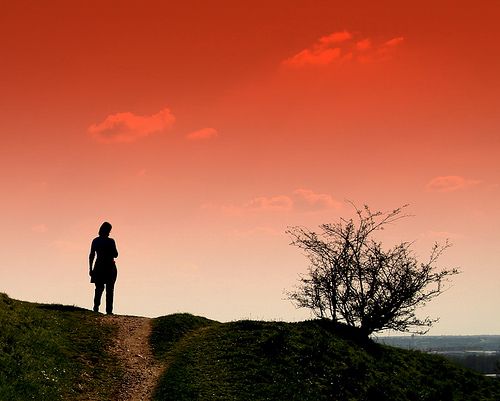 woman sunset walking