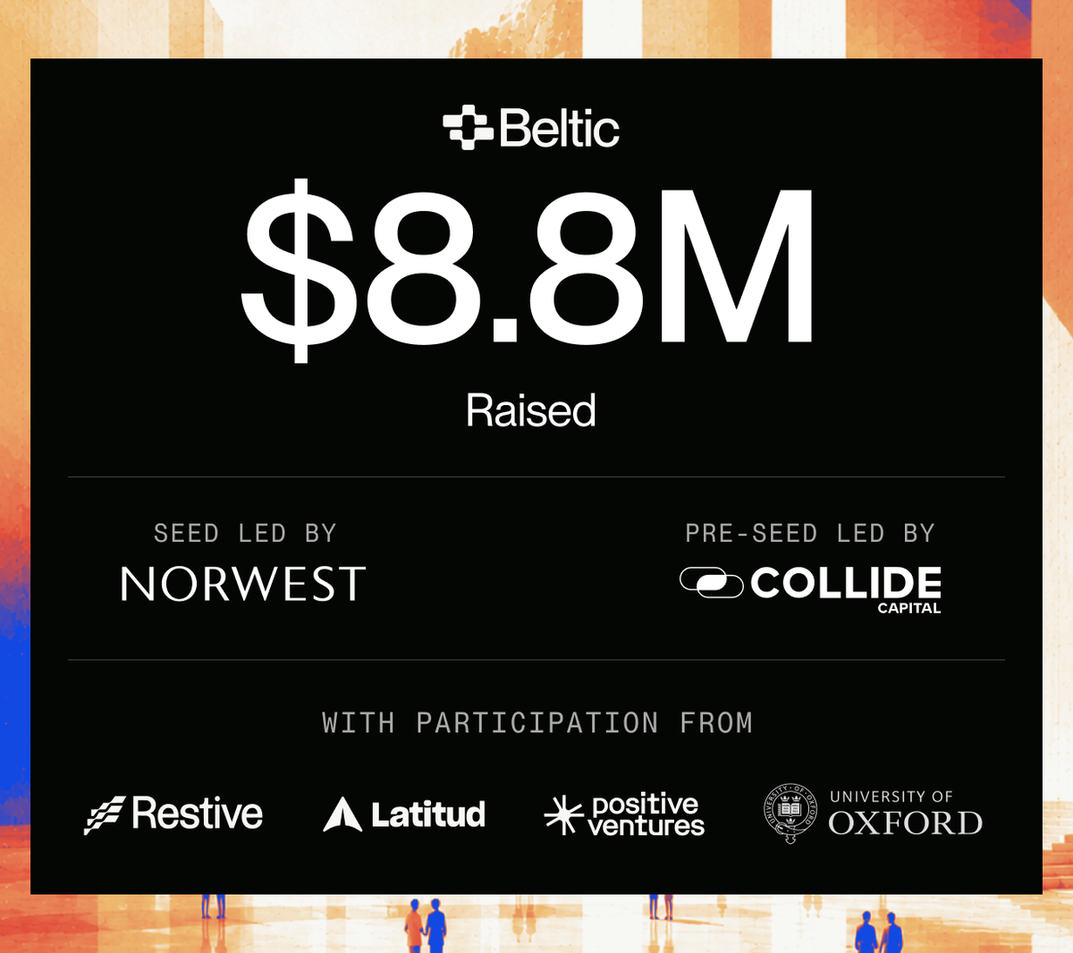 Beltic raised $8.8M: seed led by Norwest, pre-seed led by Collide Capital, with Restive, Latitud, Positive Ventures and the University of Oxford