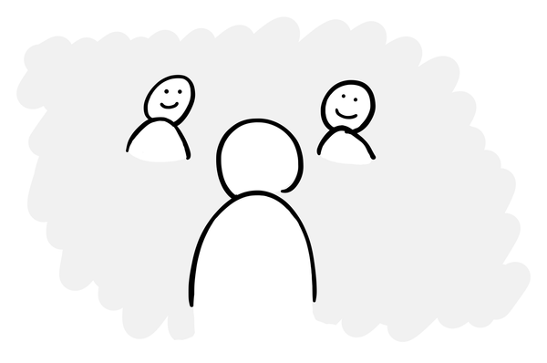 An illustration showing a couple speaking to a researcher.