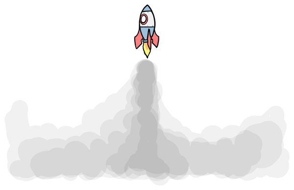 An illustration of a rocket launching.