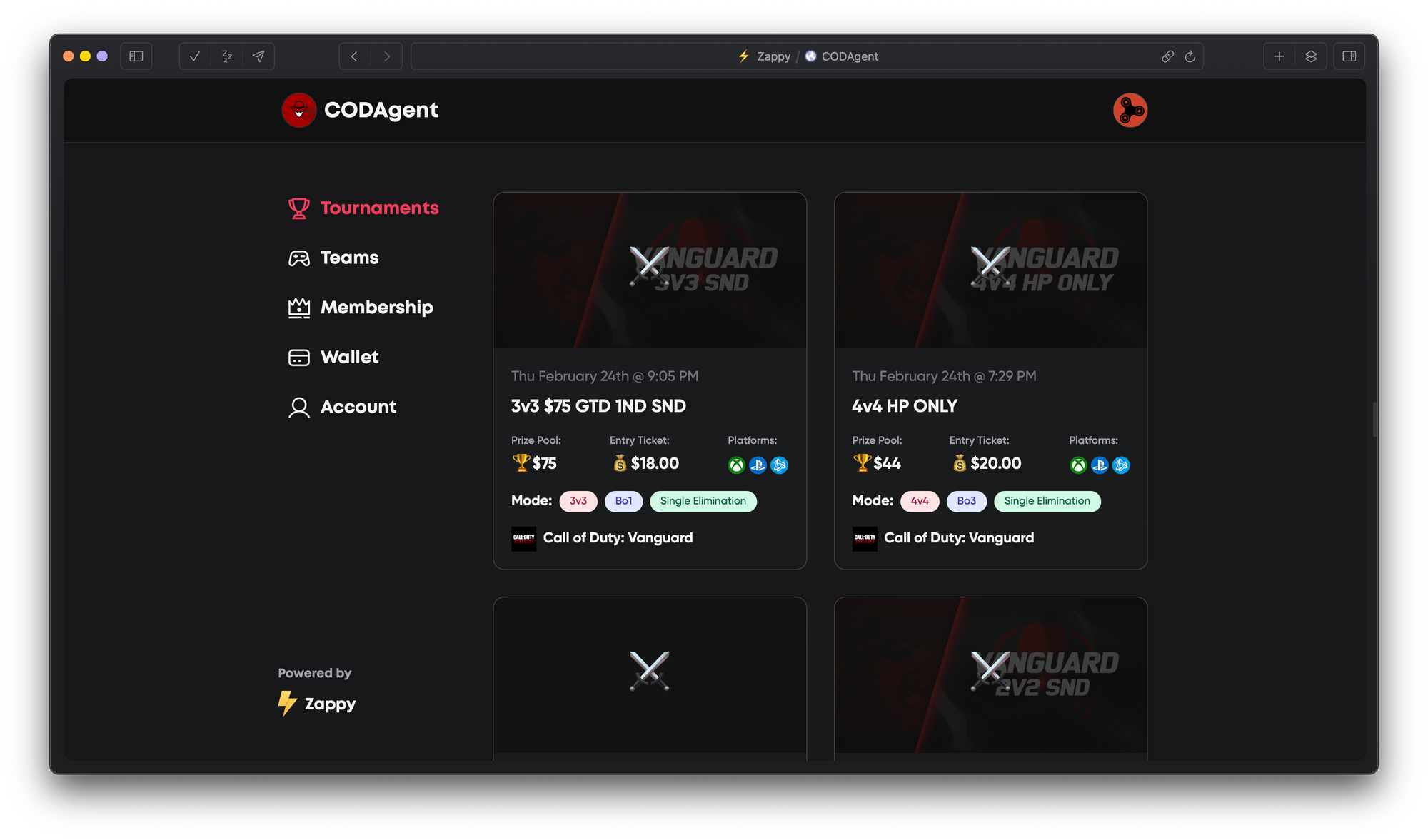 Screenshot of the Zappy website.