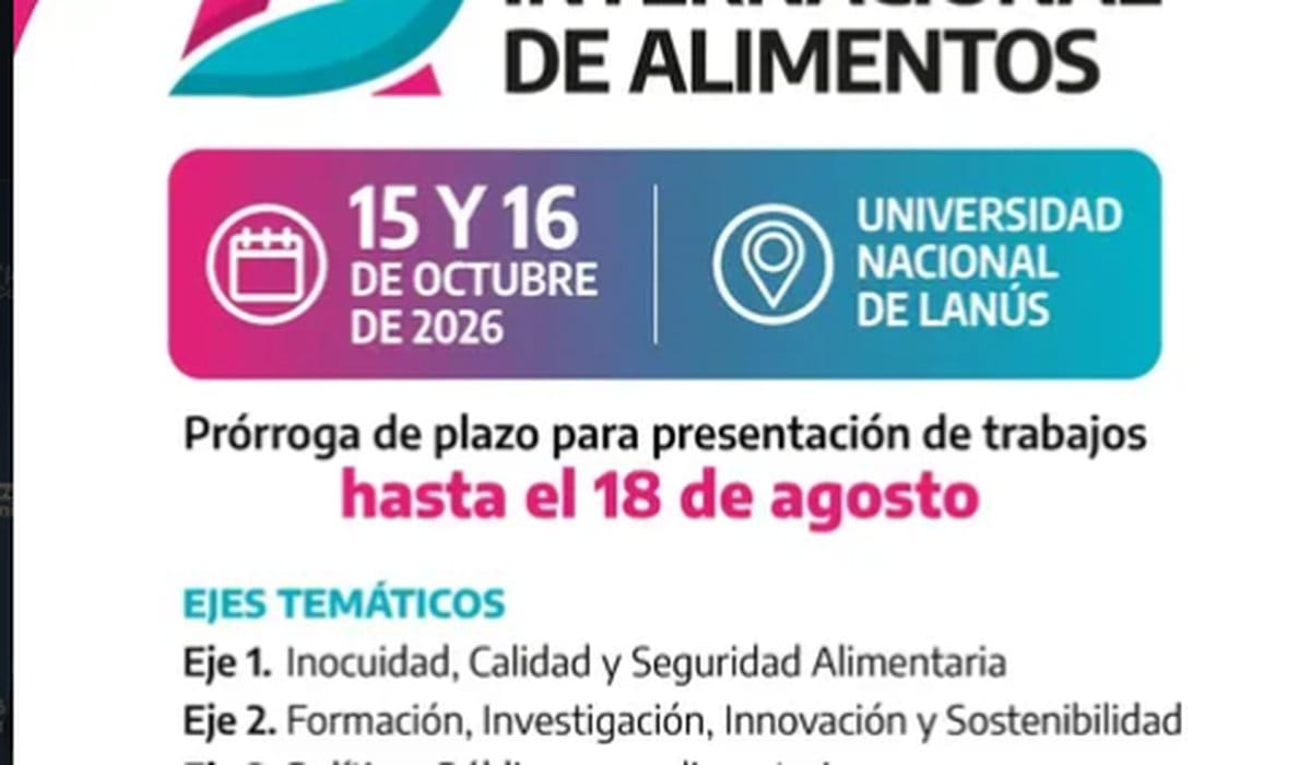 Prórroga para presentar trabajos en el 2° Congreso Internacional de Alimentos