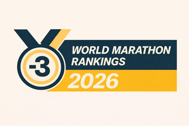 World Marathon Rankings 2026 badge showing Sub-3 logo and medal design, marking the global rankings of the fastest marathons for sub-3-hour runners.