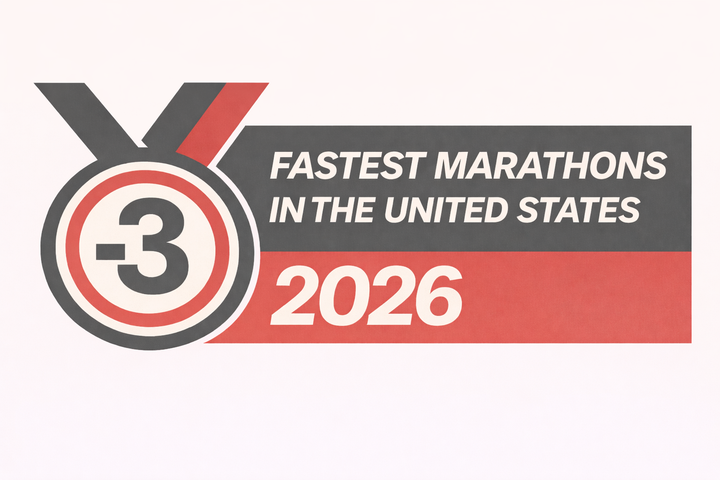 Sub-3 medal-style graphic reading “Fastest Marathons in the United States 2026”, featuring a bold red, grey and white design with the Sub-3 logo.