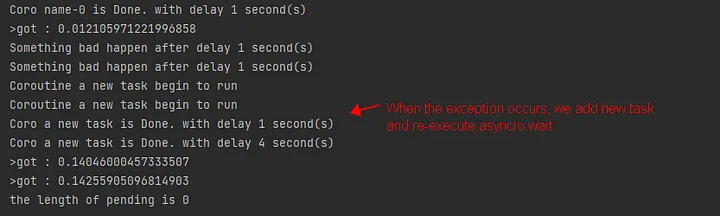 we can call asyncio.wait recursively When return_when is asyncio.FIRST_COMPLETED or asyncio.FIRST_EXECEPTION.
