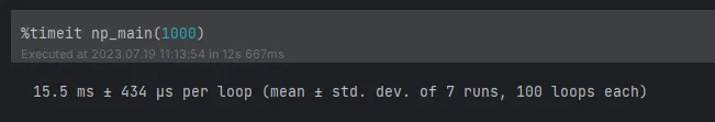 The execution time of NumPy solution.