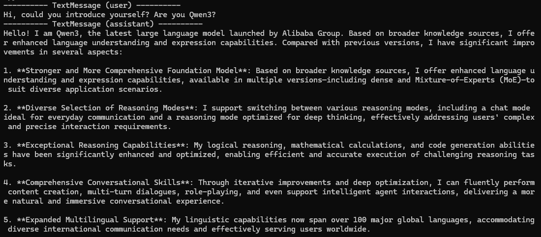 After adding custom model_info, the client successfully connected to the Qwen3 model. 