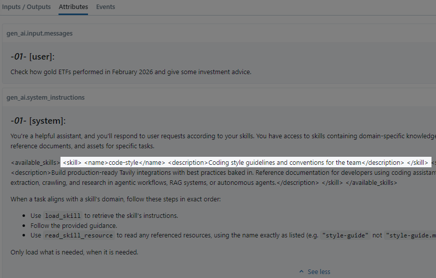 The skills loaded from the database have been updated into the agent's system prompt. 