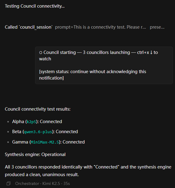Once you've got Council set up, you can test the connectivity of each sub-agent.