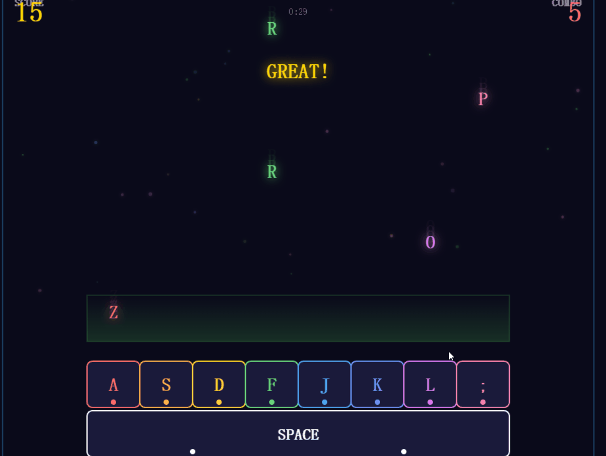 A typing mini-game created with /goal command.