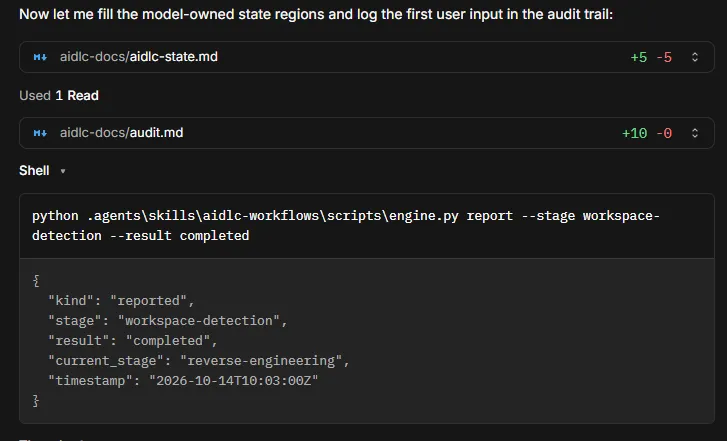 Use the report command to update the workflow status.