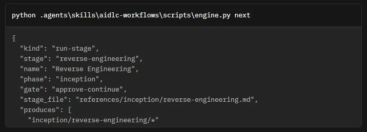 Use the next command to move to the next stage.