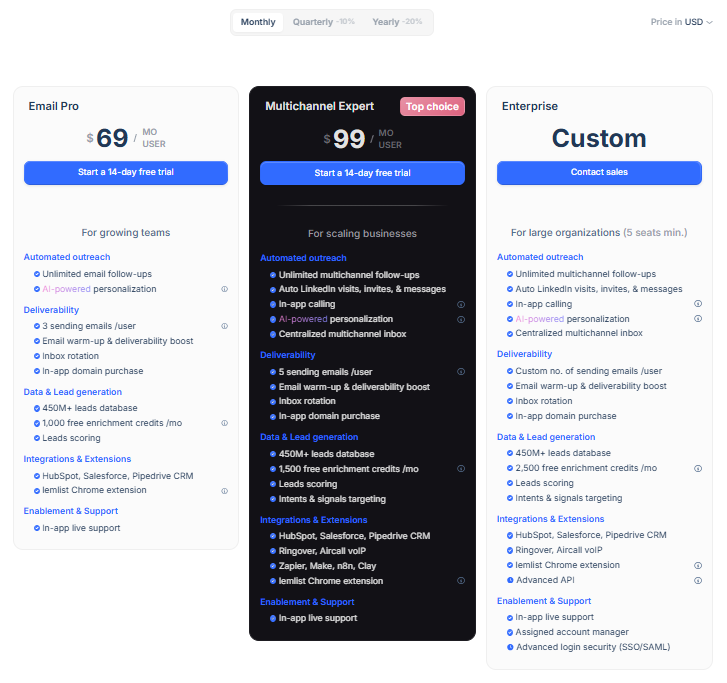 lemlist pricing plans