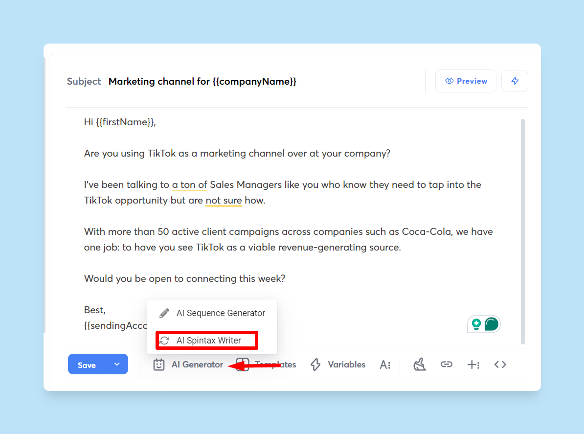 instantly ai cold email spintax writer