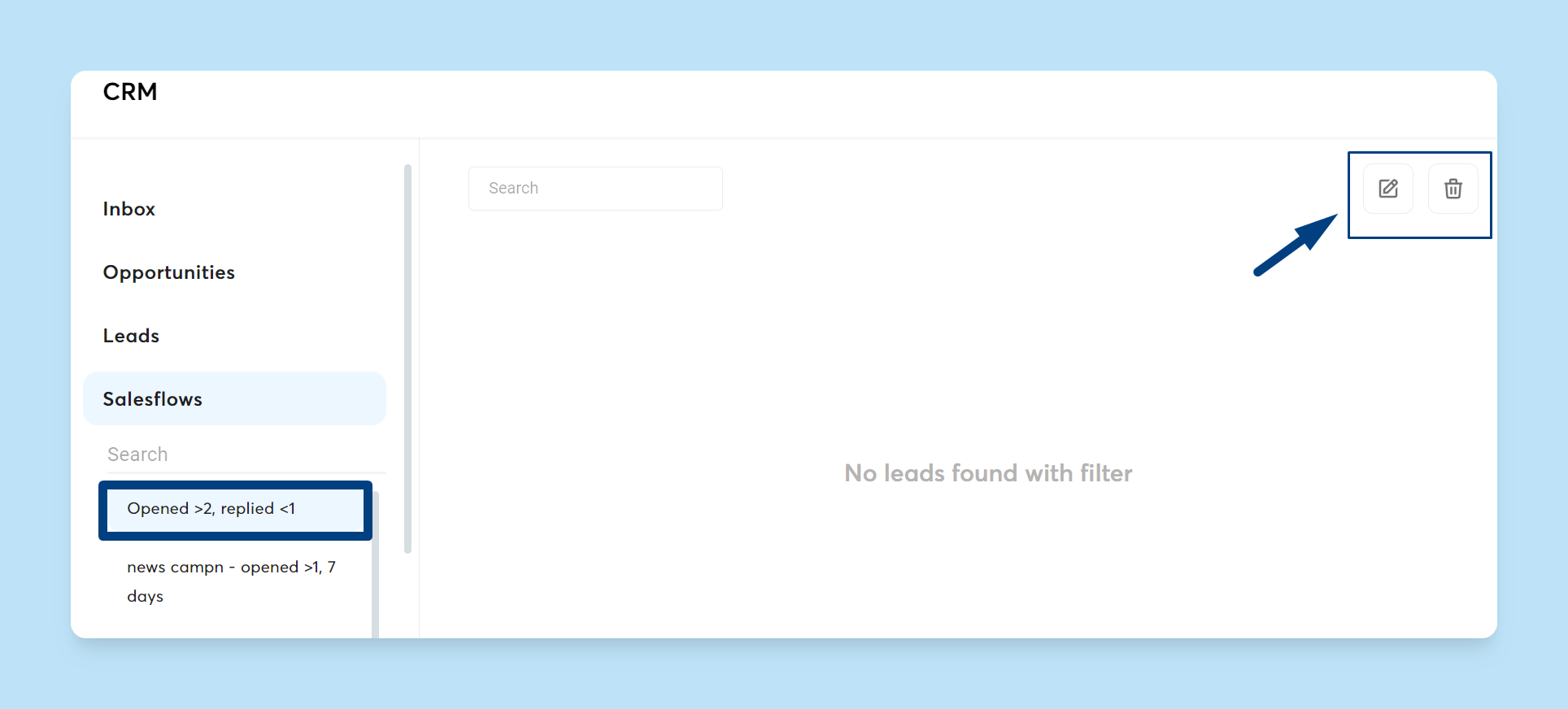 instantly crm lead filter