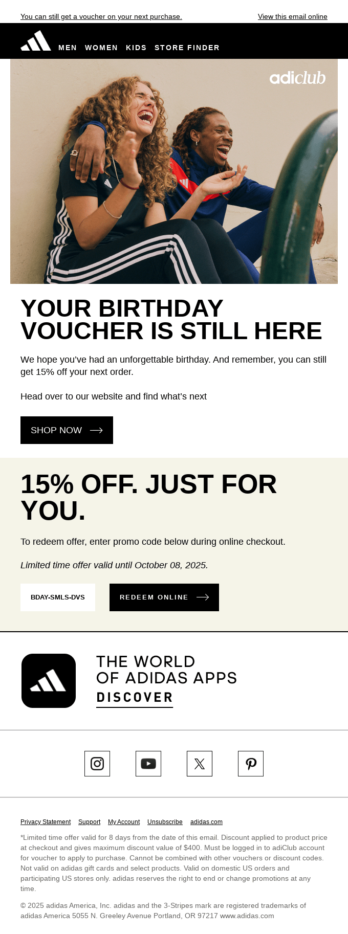 adidas ecommerce email marketing birthday promotion