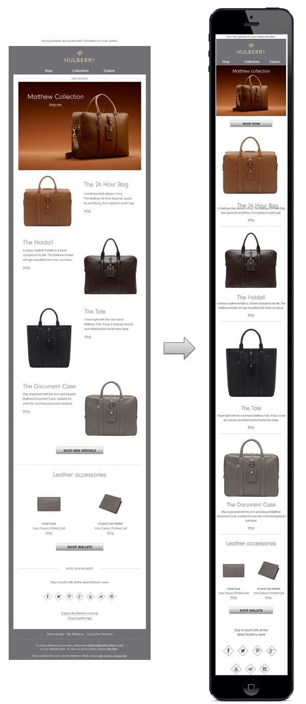 mulberry ecommerce email marketing layout