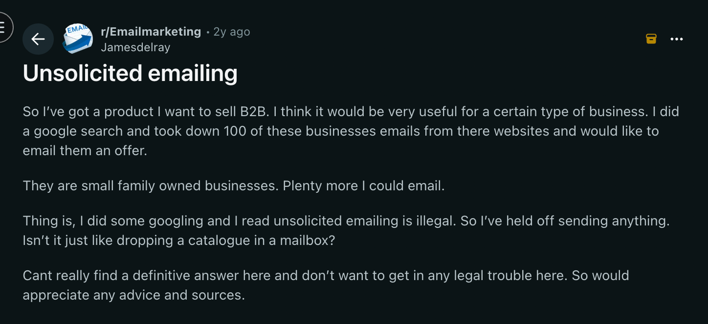 reddit unsolicited messages under email laws