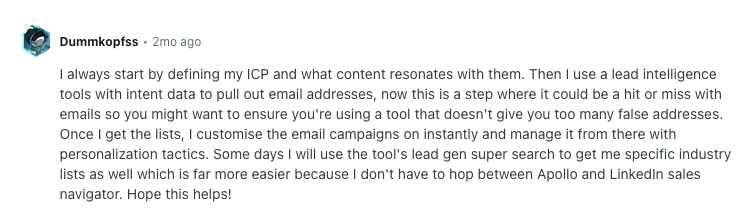 reddit user sales prospecting experience