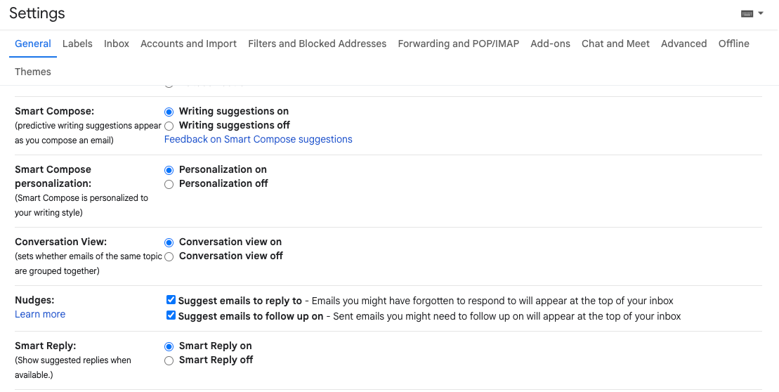 gmail ai features settings