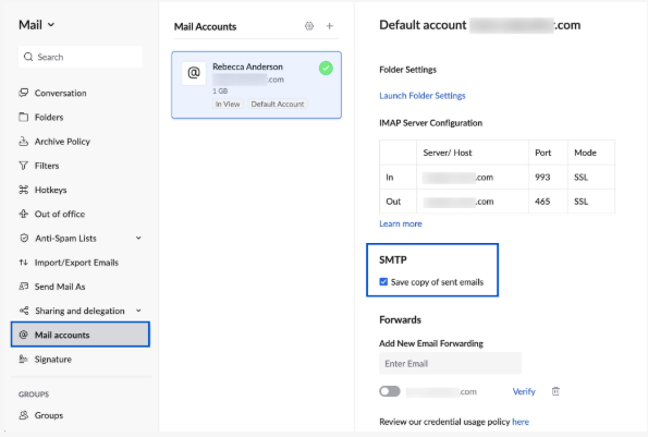 zoho mail smtp settings