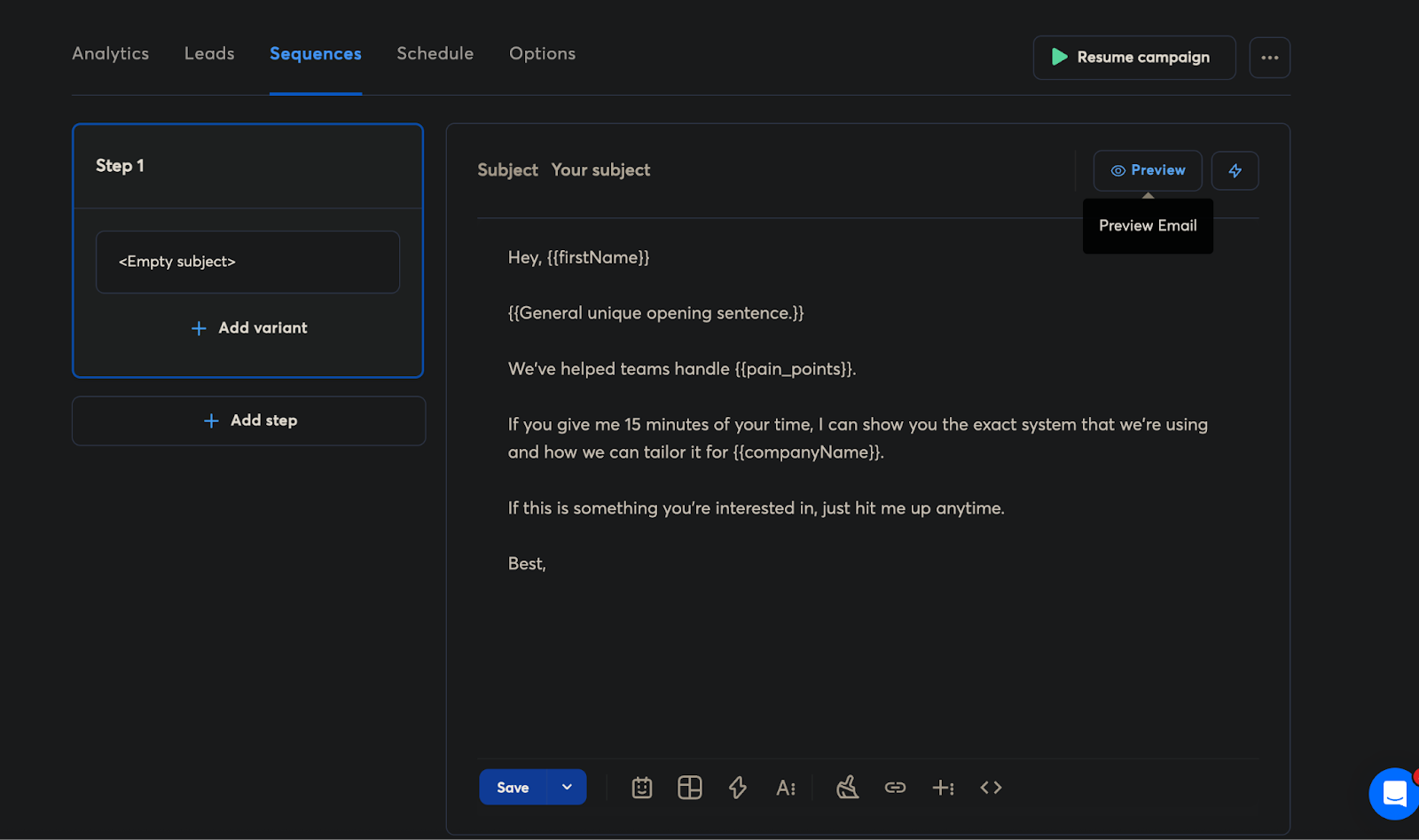 instantly email editor