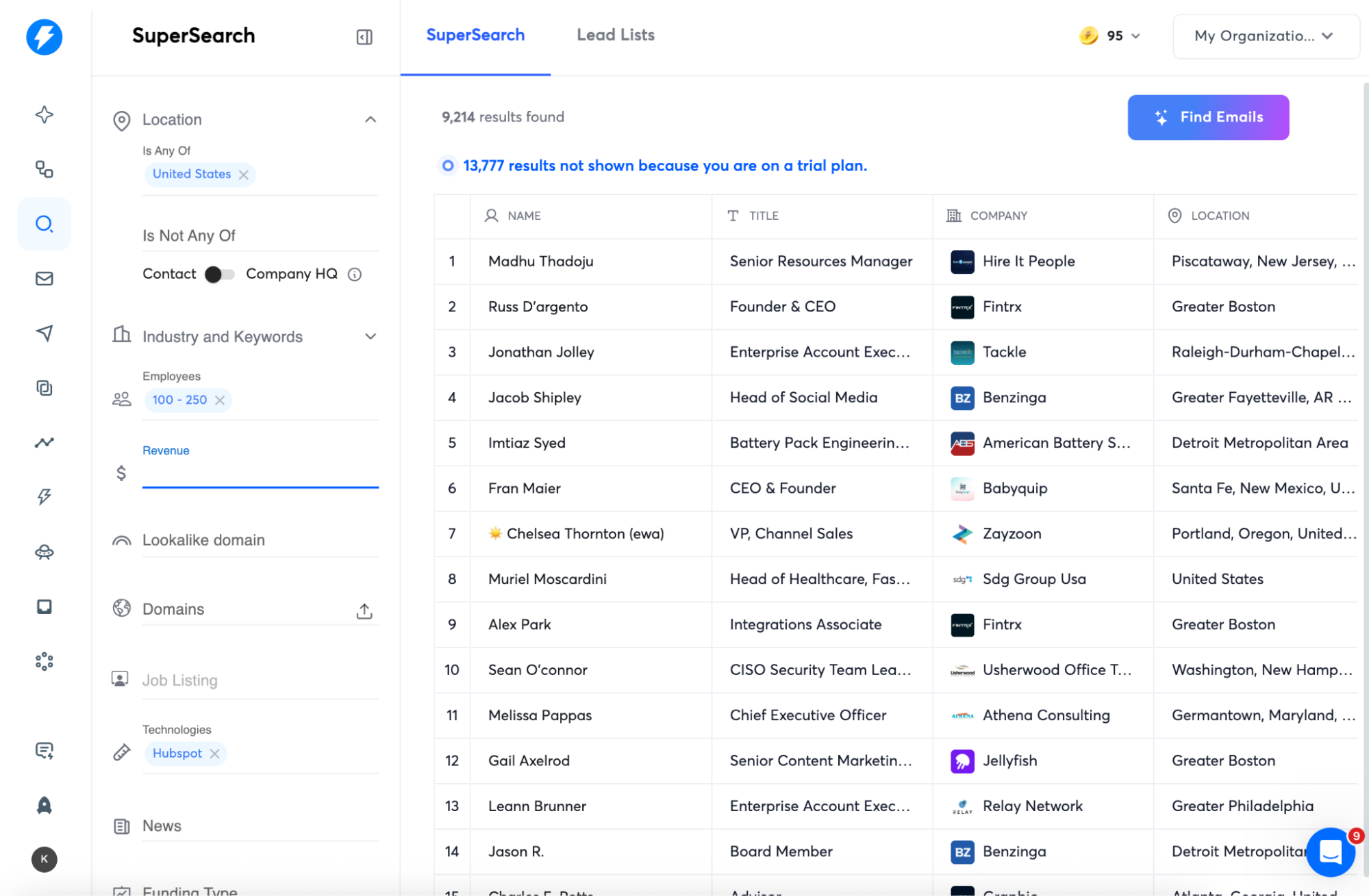 instantly supersearch dashboard