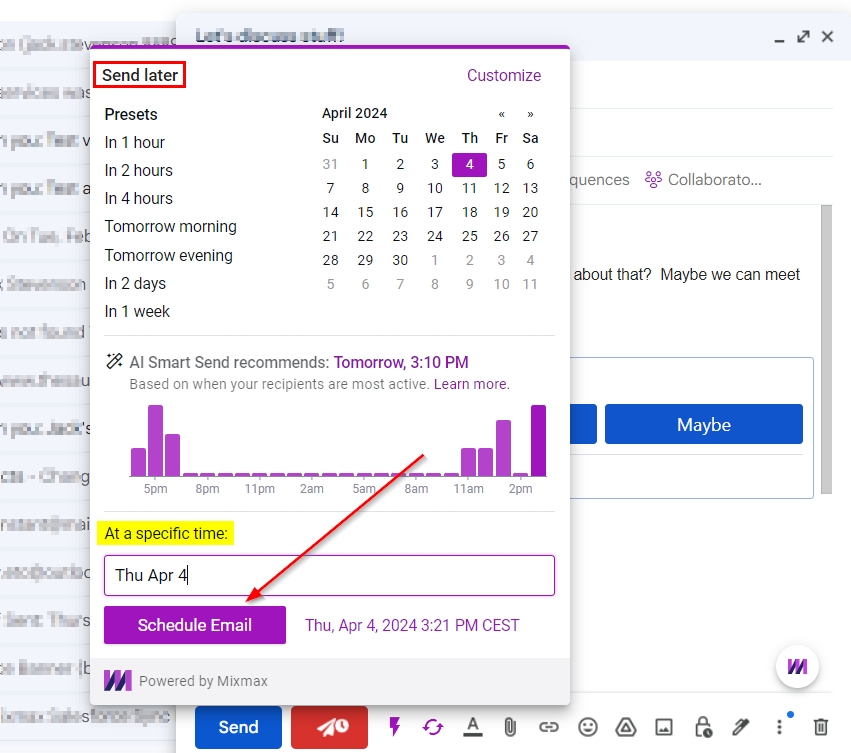 mixmax email scheduling