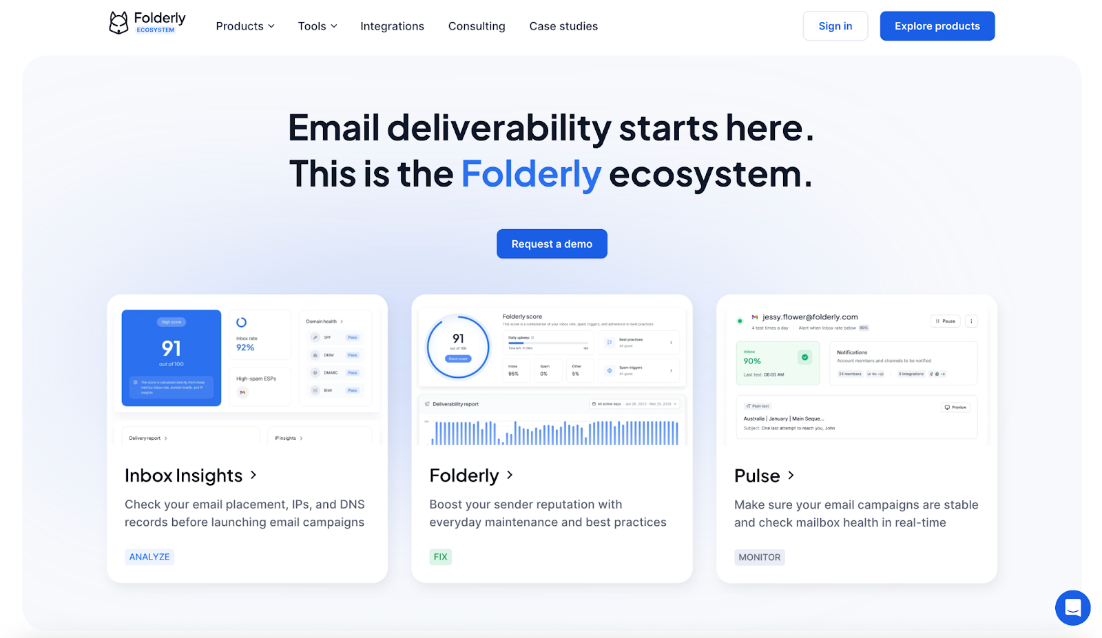 folderly email deliverability monitoring tool