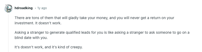 reddit user pay per lead opinion