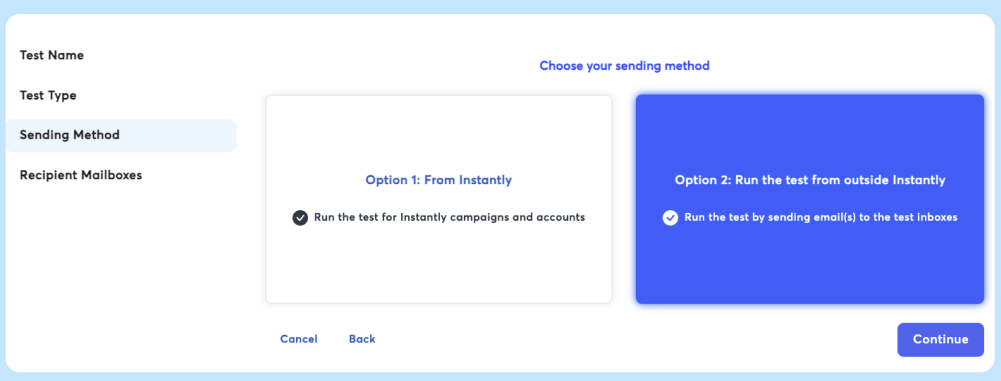 instantly inbox placement test sending method
