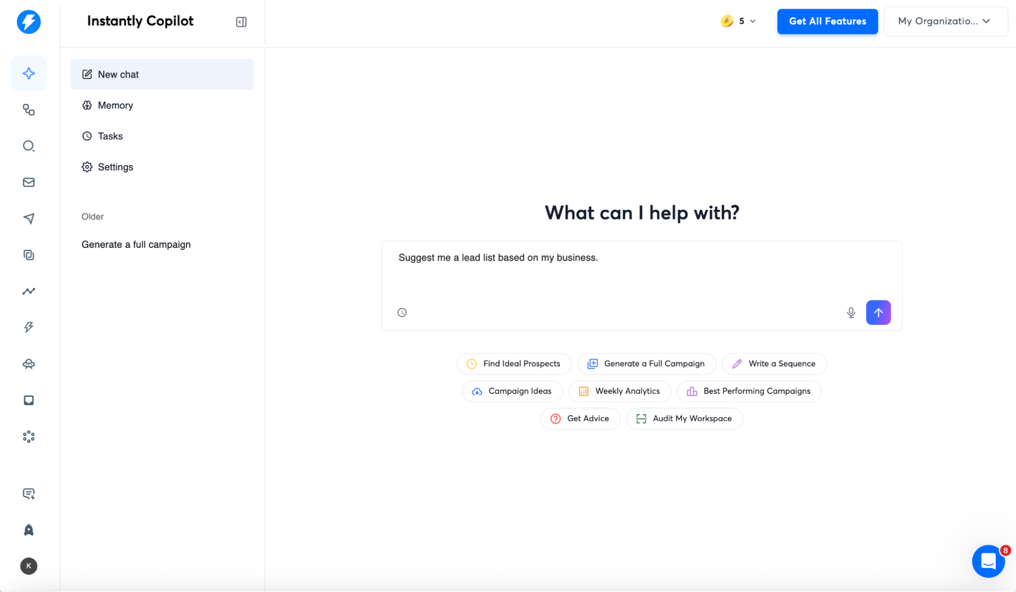instantly ai copilot dashboard