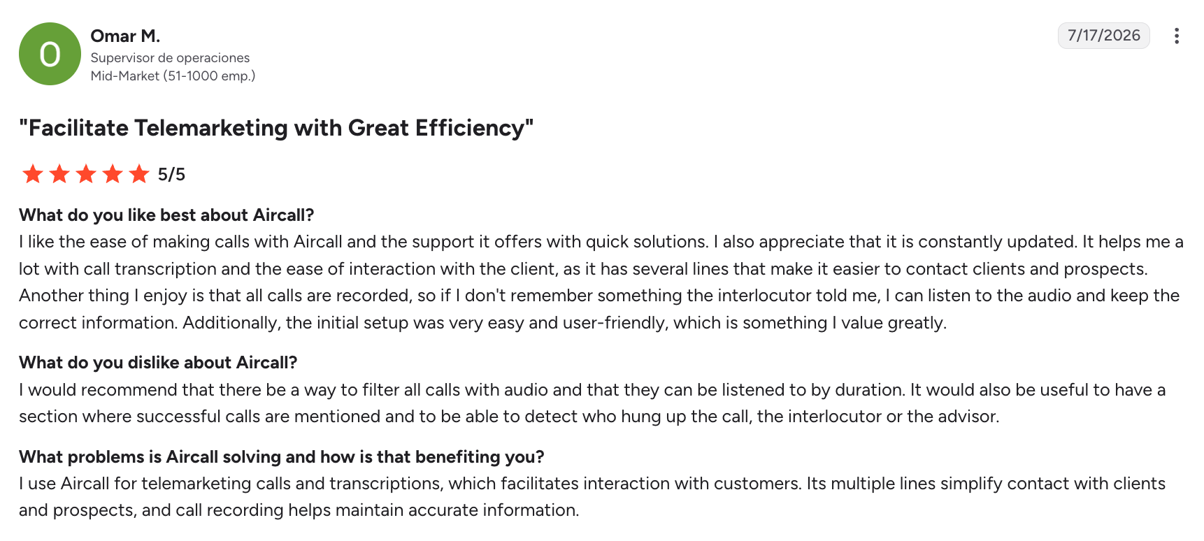 Aircall cold calling review