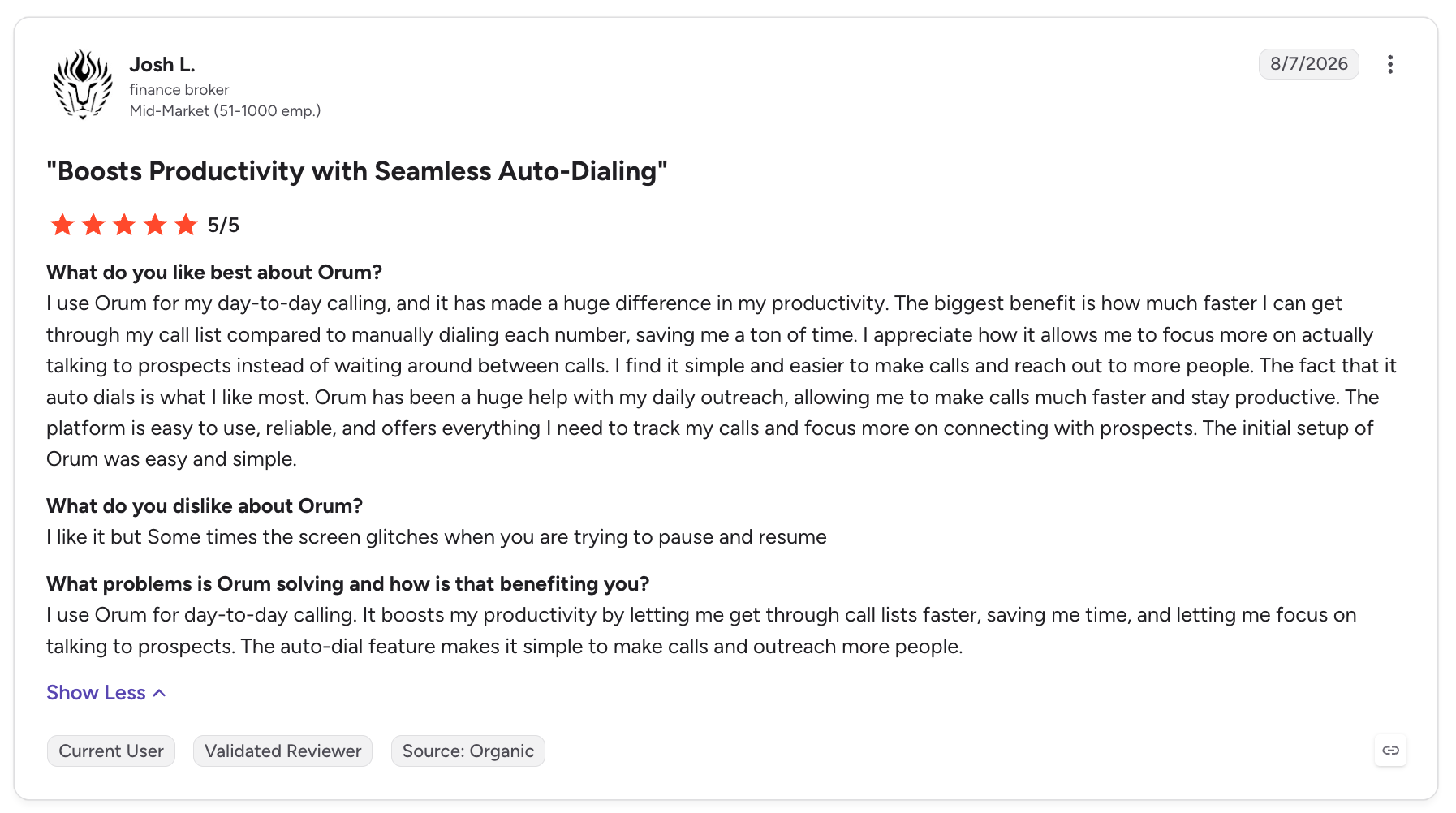 Orum review cold calling