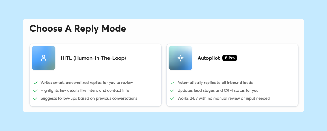 AI Reply Mode Selection (HITL vs Autopilot)